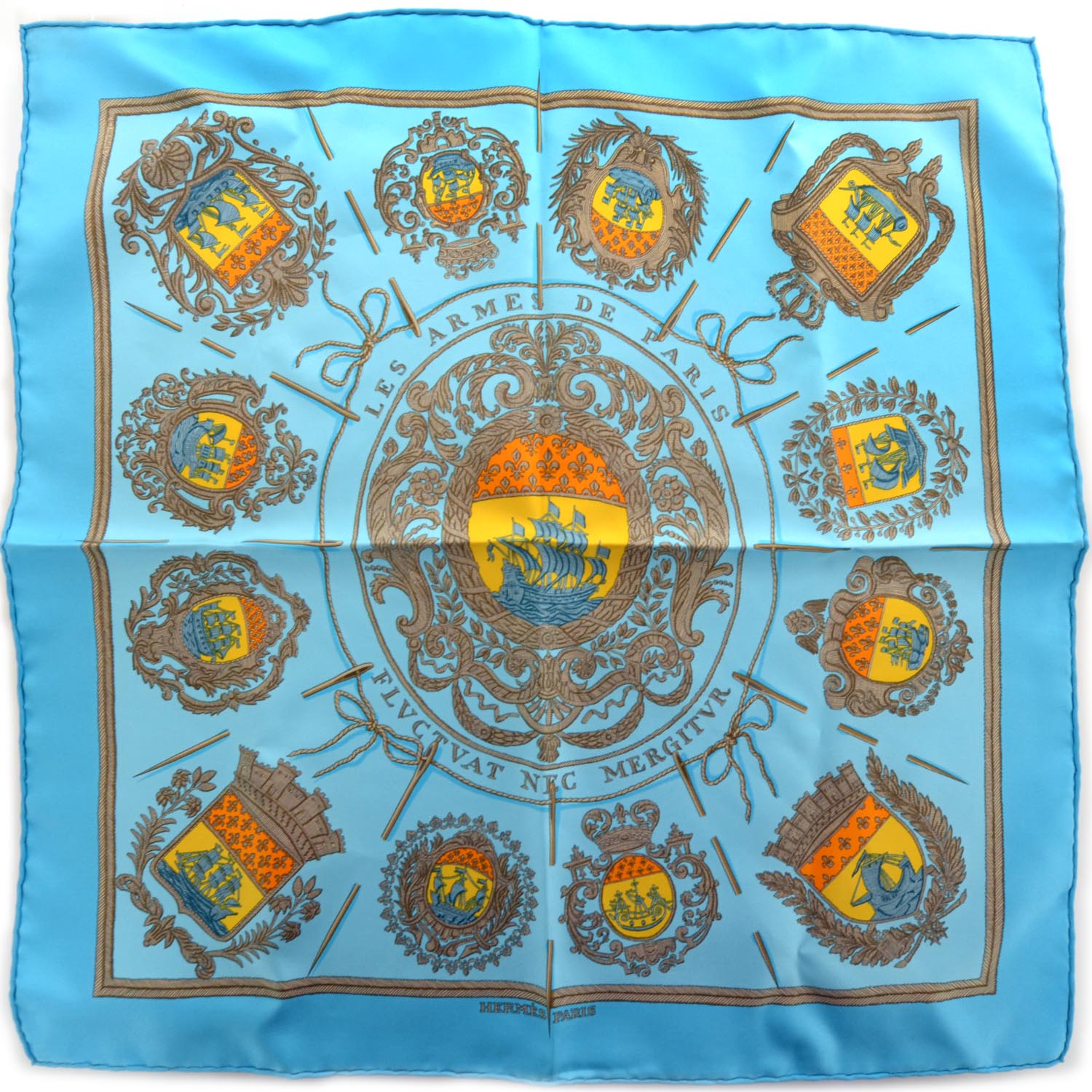 Hermes Silk Les Armes de Paris Pocket Square Scarf 2 of 6