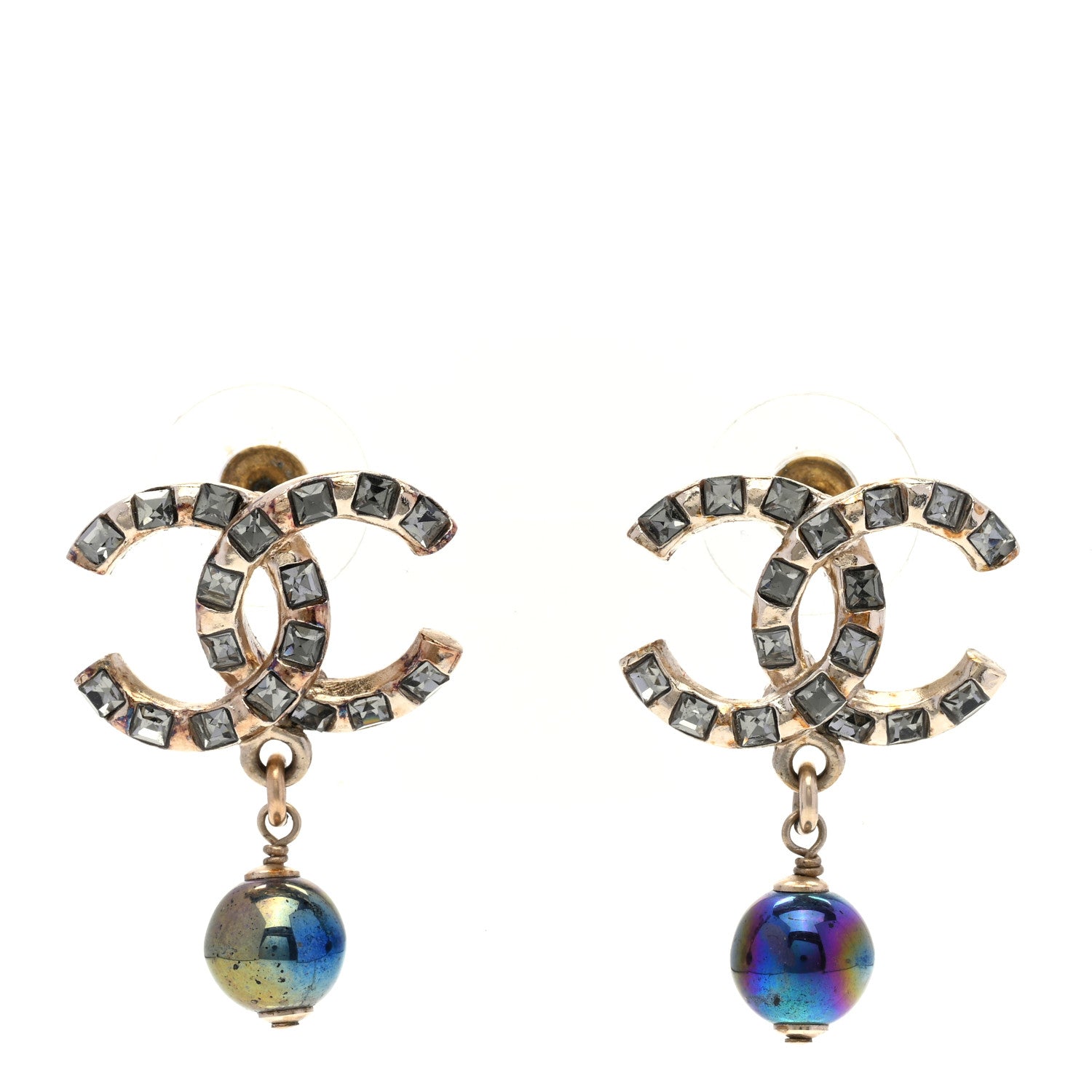 Chanel Crystal CC Drop Earrings Blue 1 of 4