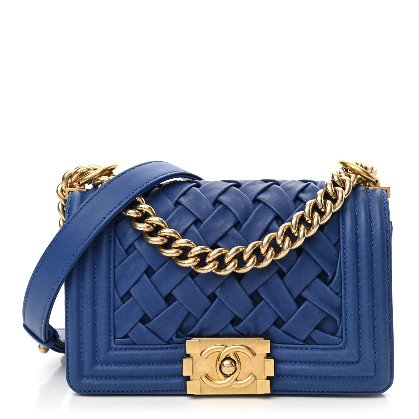 Lambskin Woven Small Chateau Boy Flap Blue