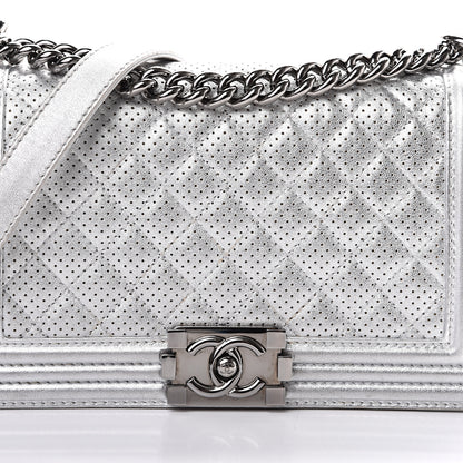 Chanel Metallic Perforated Lambskin Quilted Medium Boy Flap Argent 12 of 20