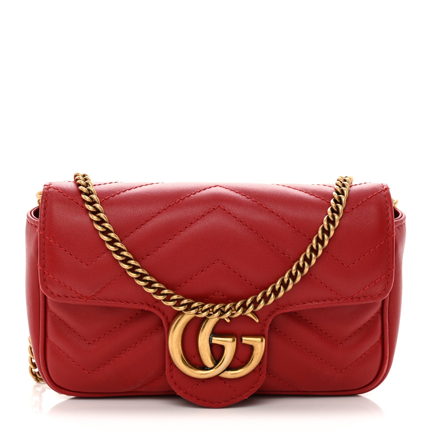 Gucci Calfskin Matelasse Super Mini GG Marmont Shoulder Bag Hibiscus Red 1 of 12