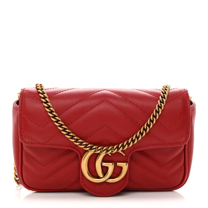 Gucci Calfskin Matelasse Super Mini GG Marmont Shoulder Bag Hibiscus Red 1 of 12