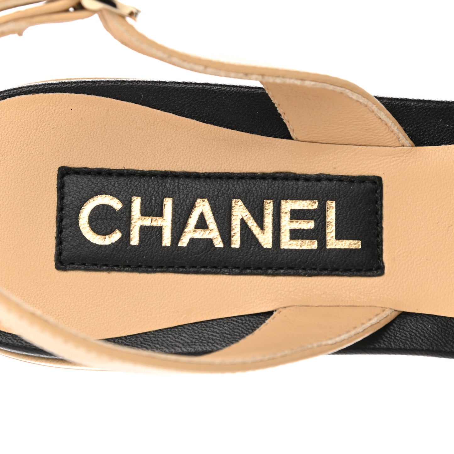 Lambskin Stitched Camellia Slingback Flats 40.5 Beige Black