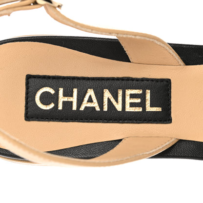 Chanel Lambskin Stitched Camellia Slingback Flats 40.5 Beige Black 7 of 9