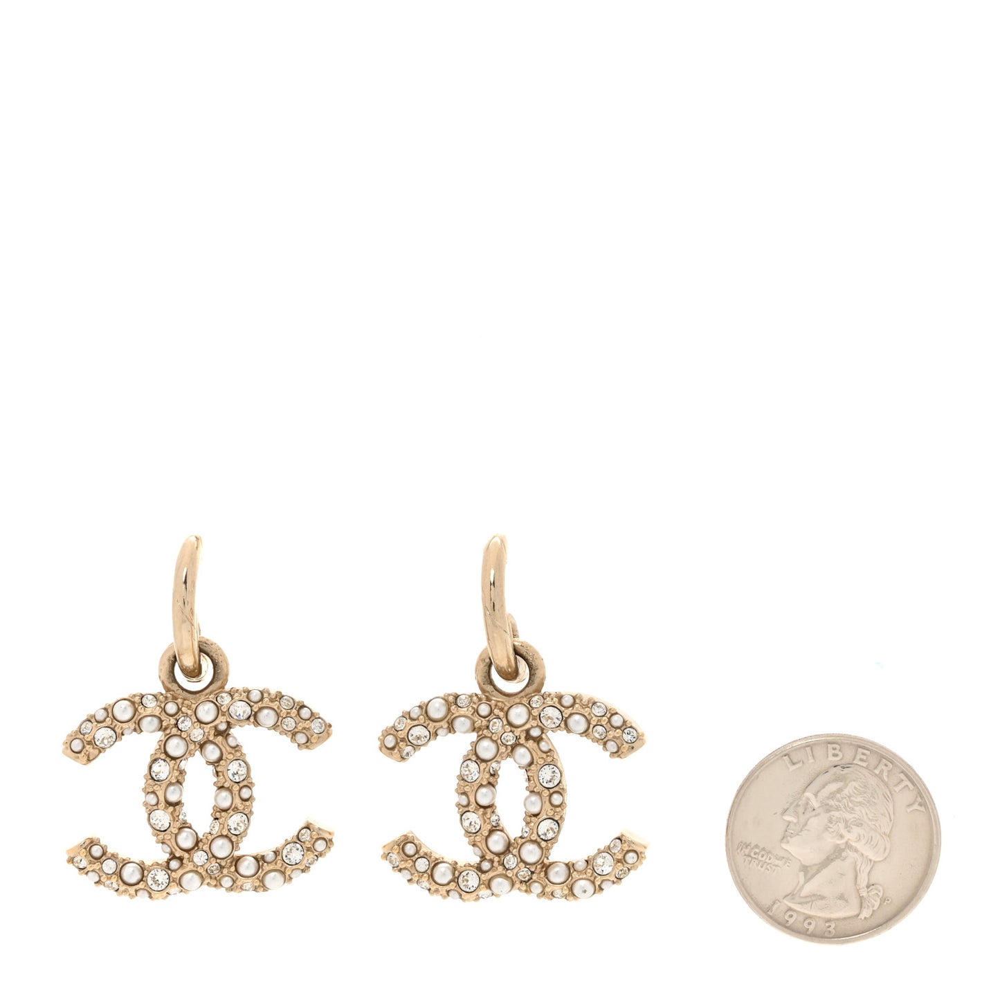 Crystal Pearls CC Drop Earrings Light Gold