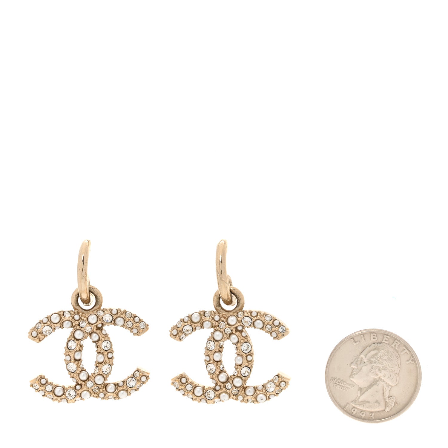Chanel Crystal Pearls CC Drop Earrings Light Gold 2 of 6