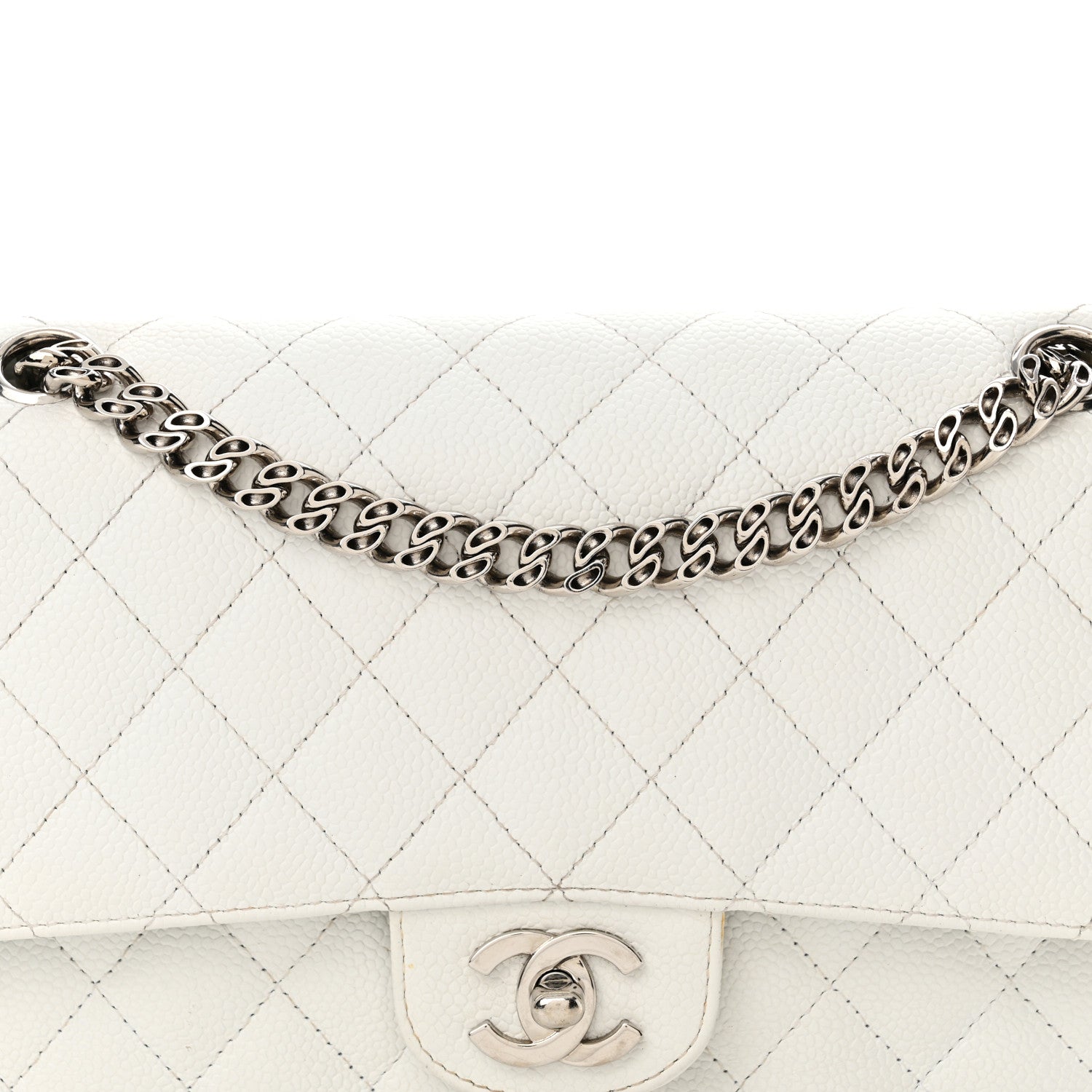 Chanel Caviar Quilted Medium Double Flap Bijoux Chain White 7 of 26
