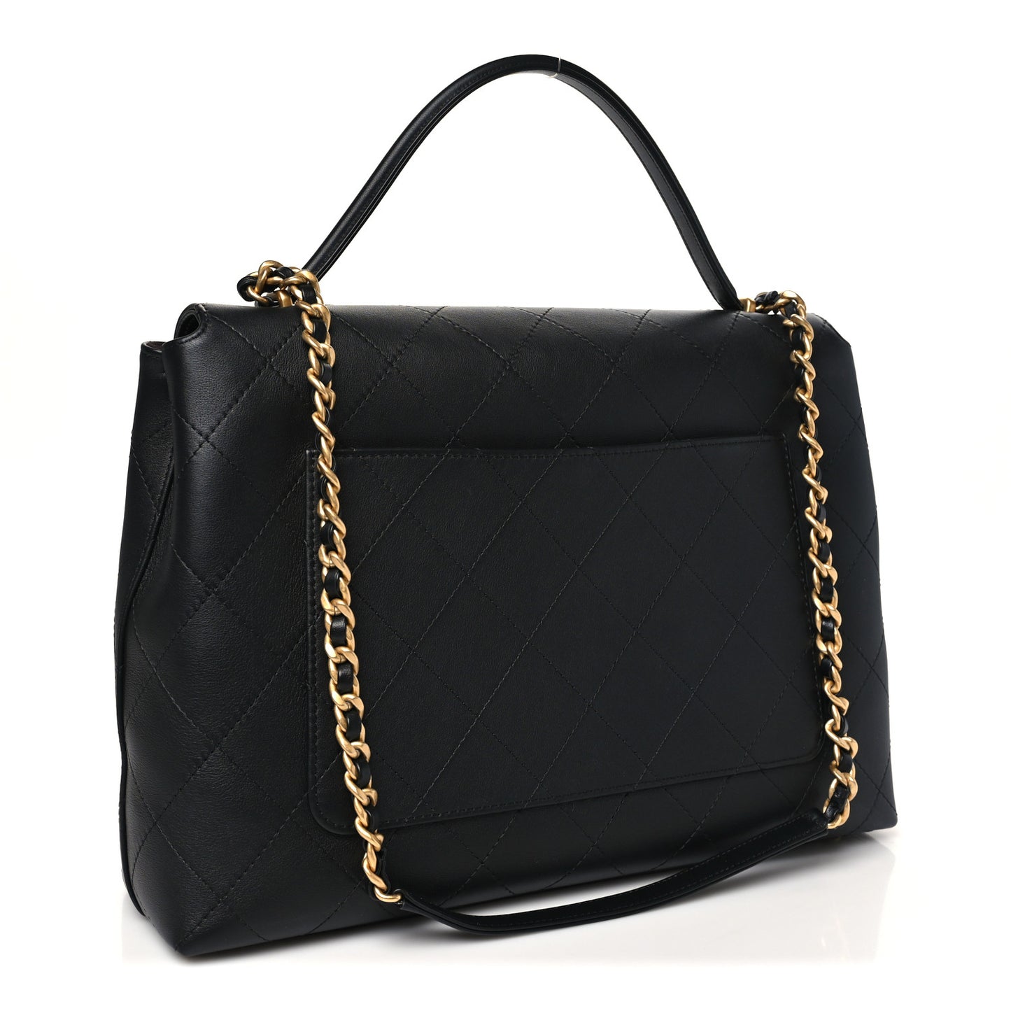Calfskin Stitched Maxi Flap Top Handle Black