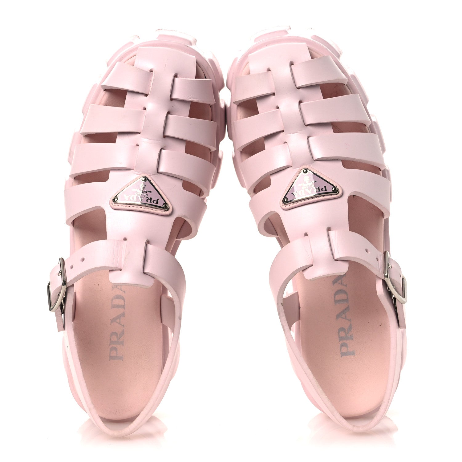 Prada Foam Rubber Metal Triangle Logo Monolith 55mm Cage Sandals 39 Alabastro 2 of 14