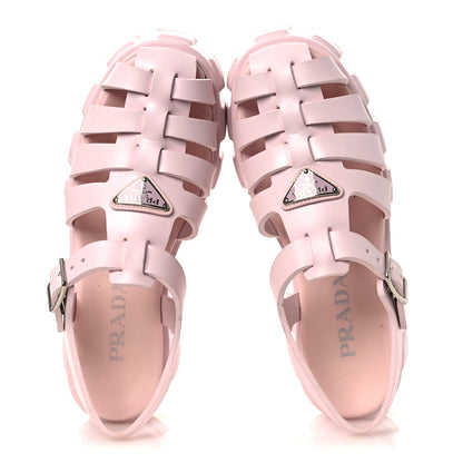 Prada Foam Rubber Metal Triangle Logo Monolith 55mm Cage Sandals 39 Alabastro 2 of 14