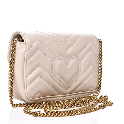 Gucci Calfskin Matelasse Super Mini GG Marmont Shoulder Bag White 3 of 14
