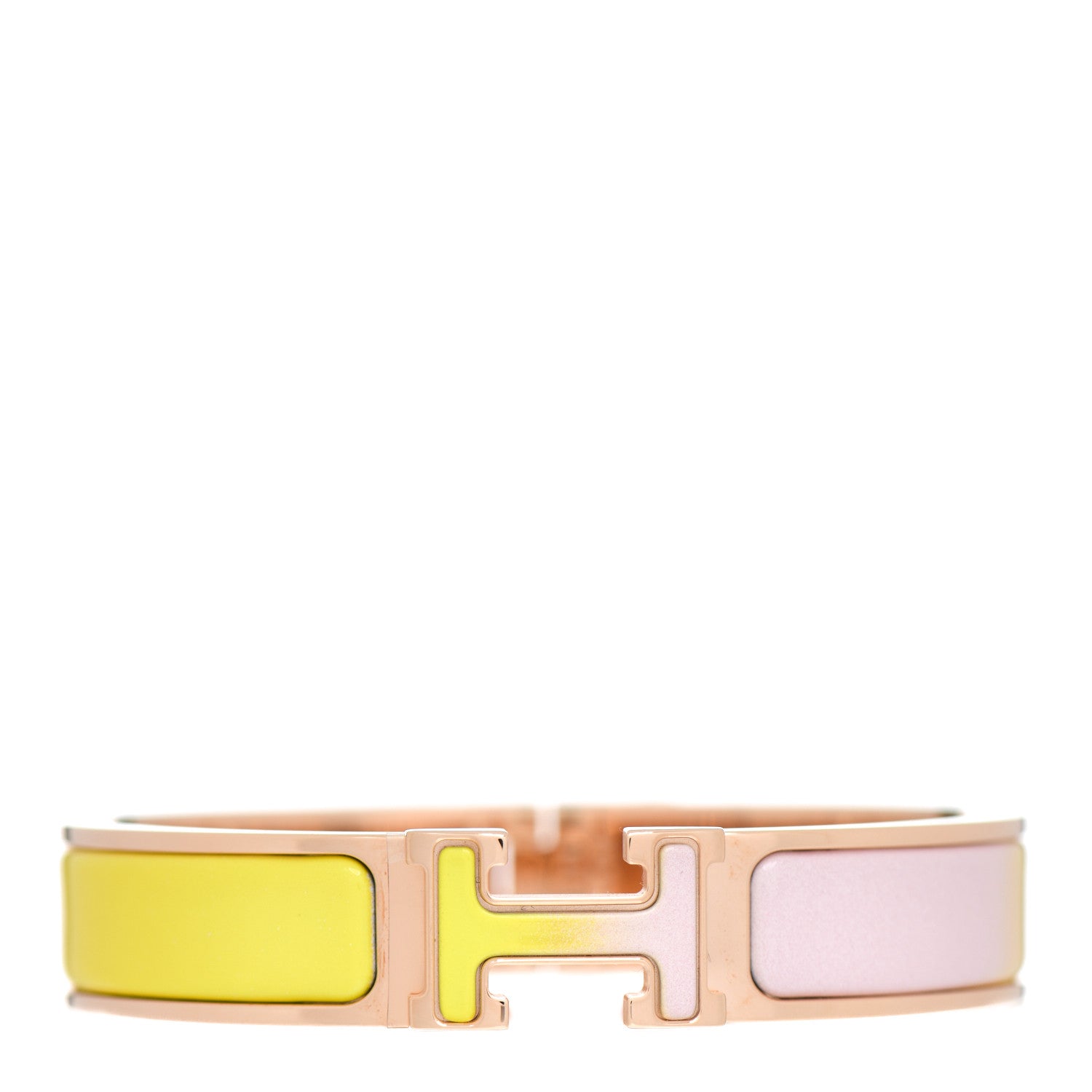 Hermes Enamel Narrow Clic Clac H Fusion Bracelet PM Rose Candeur Jaune Tennis 1 of 4