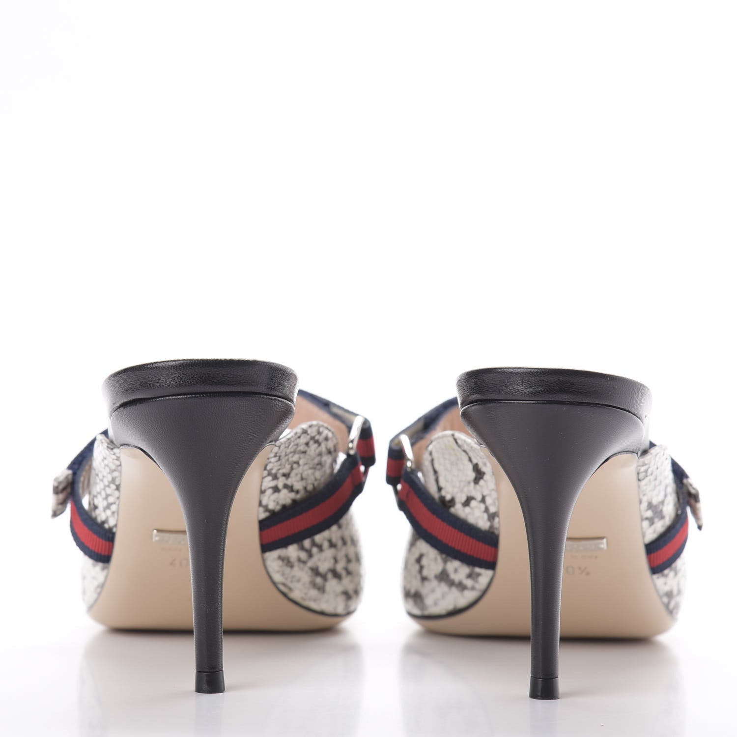 Gucci Elaphe Snakeskin Sylvie Web Cross Strap Mid-Heel Slides 40.5 New Roccia 9 of 10