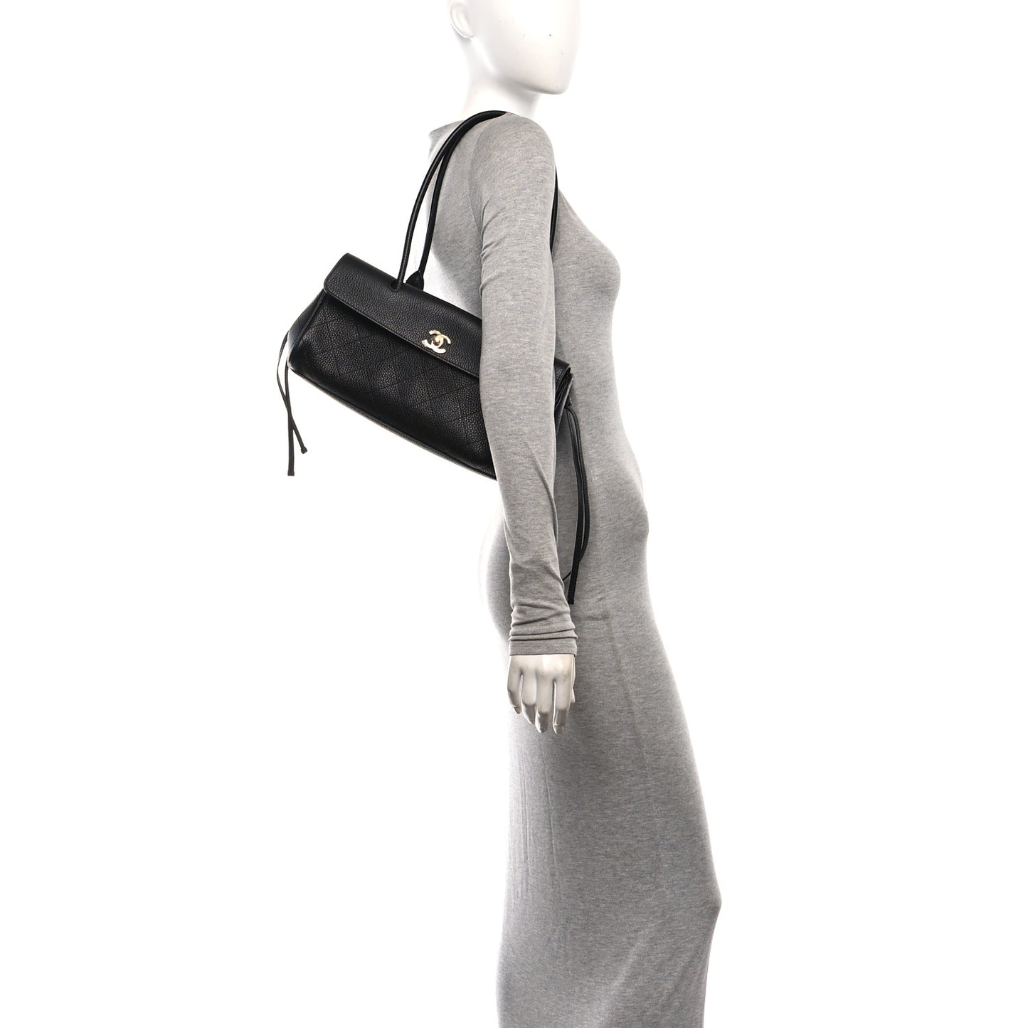 Grained Calfskin Stitched Urban Essentials Small Shopping Bag Black