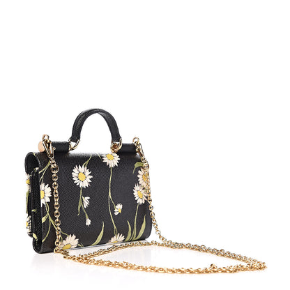 Dolce & Gabbana Dauphine Daisy Print Wallet On Chain Black 2 of 9