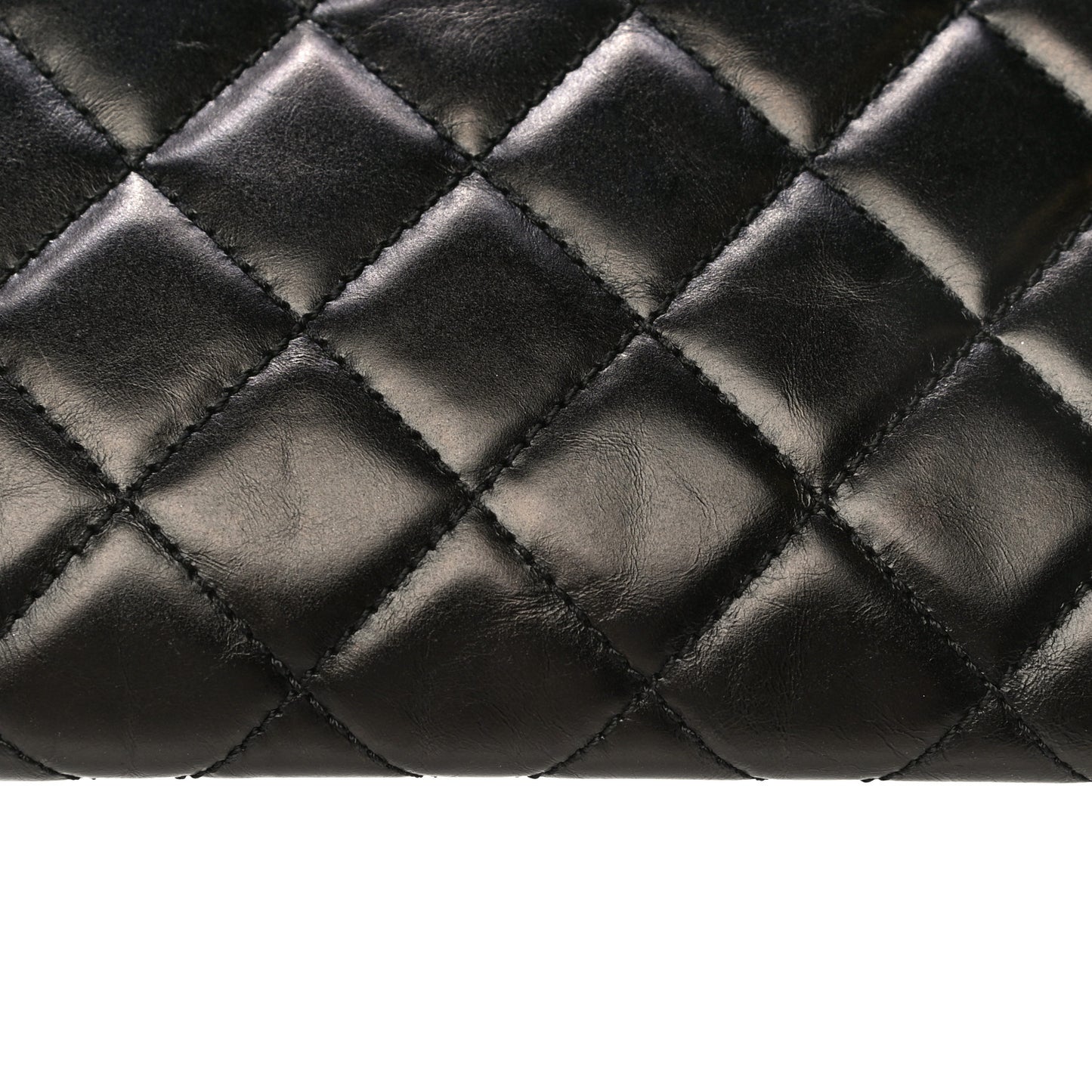 Aged Calfskin Quilted Zip Clutch Black