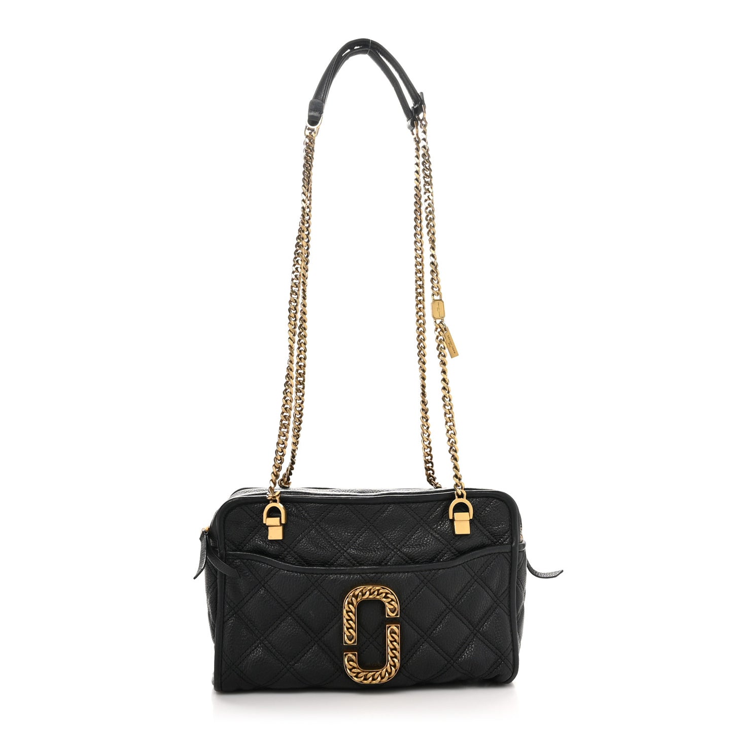 Grained Calfskin Quilted Double Stitched The Status Shoulder Bag Black