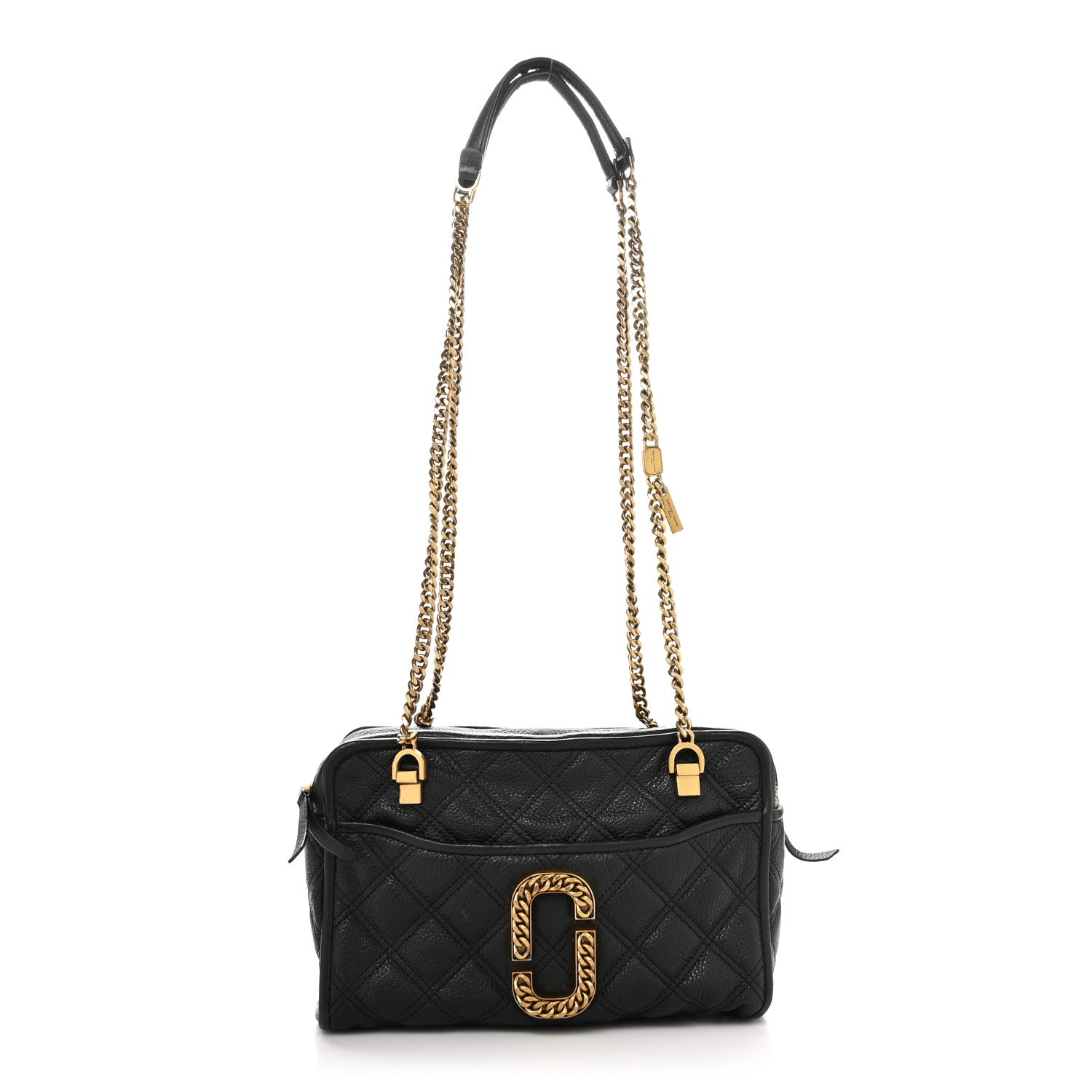 Marc Jacobs Grained Calfskin Quilted Double Stitched The Status Shoulder Bag Black 1 of 9