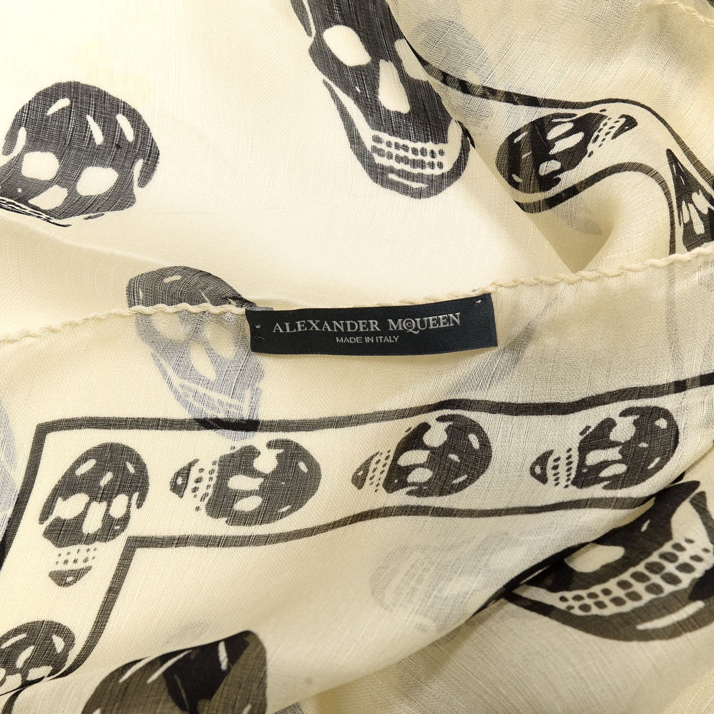 Silk Chiffon Skull Scarf Ivory Black