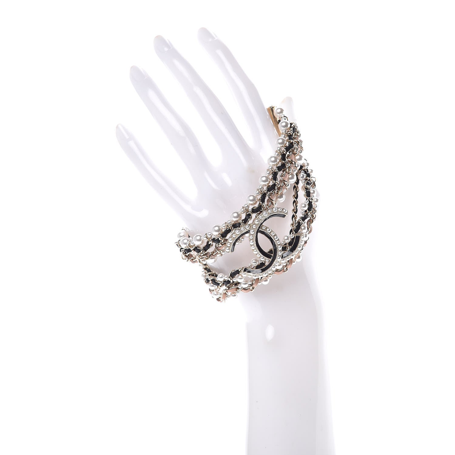 Chanel Pearl Lambskin CC Multistrand Bracelet Gold Black Beige Pink 2 of 7