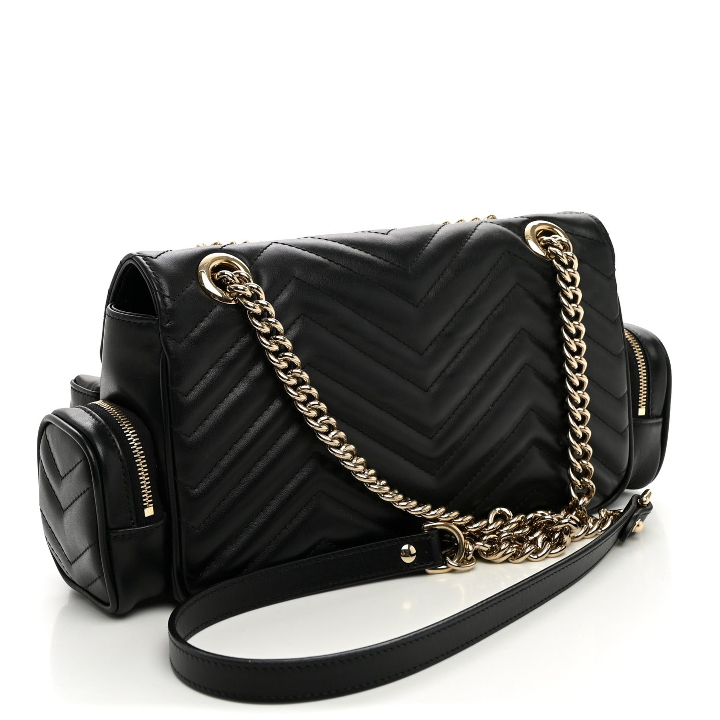 Calfskin Matelasse Small GG Marmont Multi Pocket Shoulder Bag Black