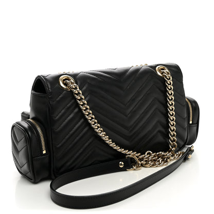 Gucci Calfskin Matelasse Small GG Marmont Multi Pocket Shoulder Bag Black 3 of 10