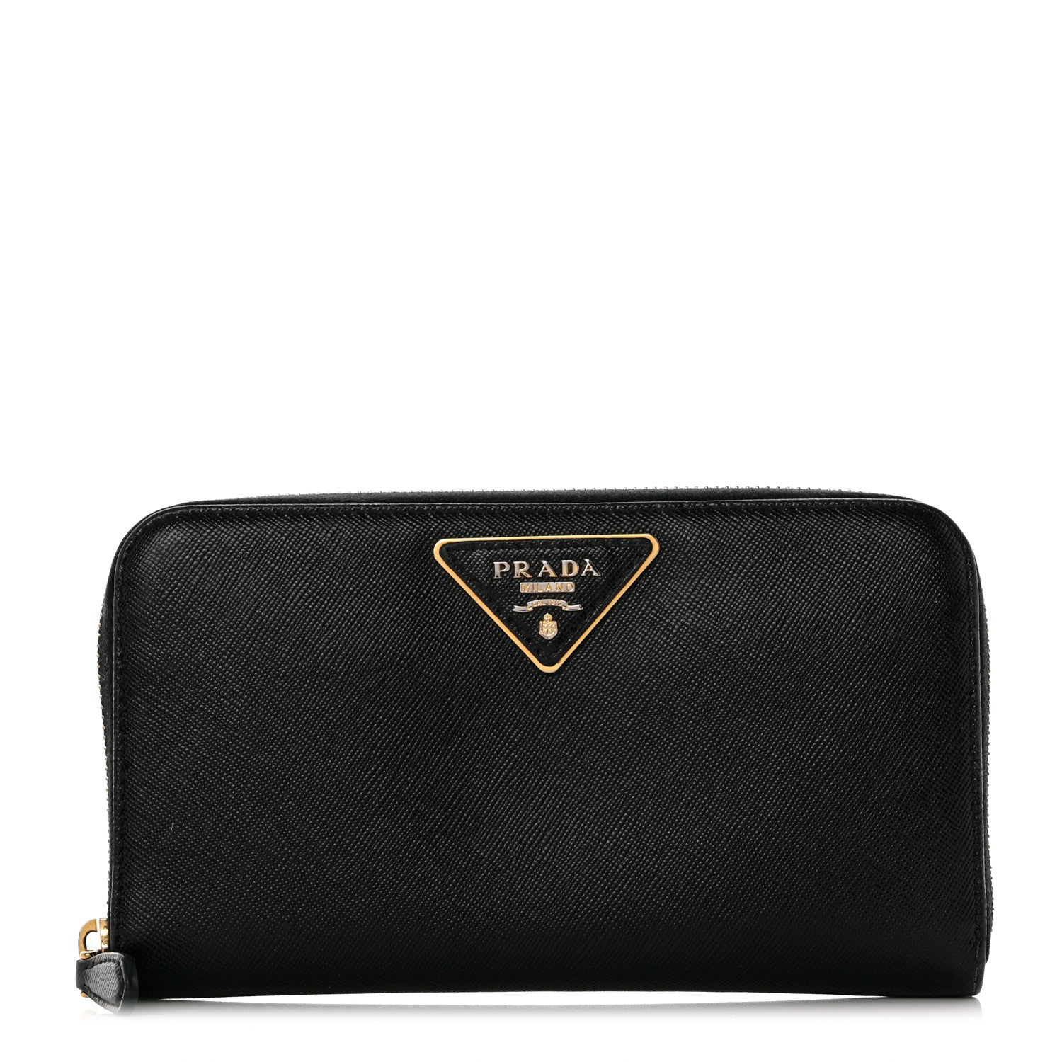 Prada Saffiano Triangle Zip Around Wallet Black 1 of 8