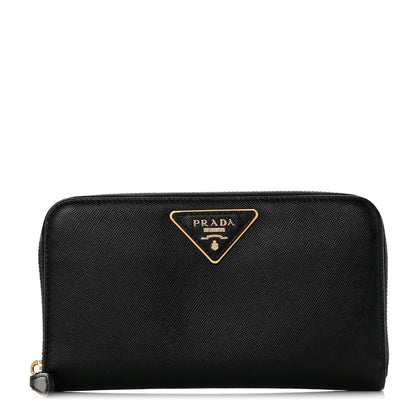 Prada Saffiano Triangle Zip Around Wallet Black 1 of 8