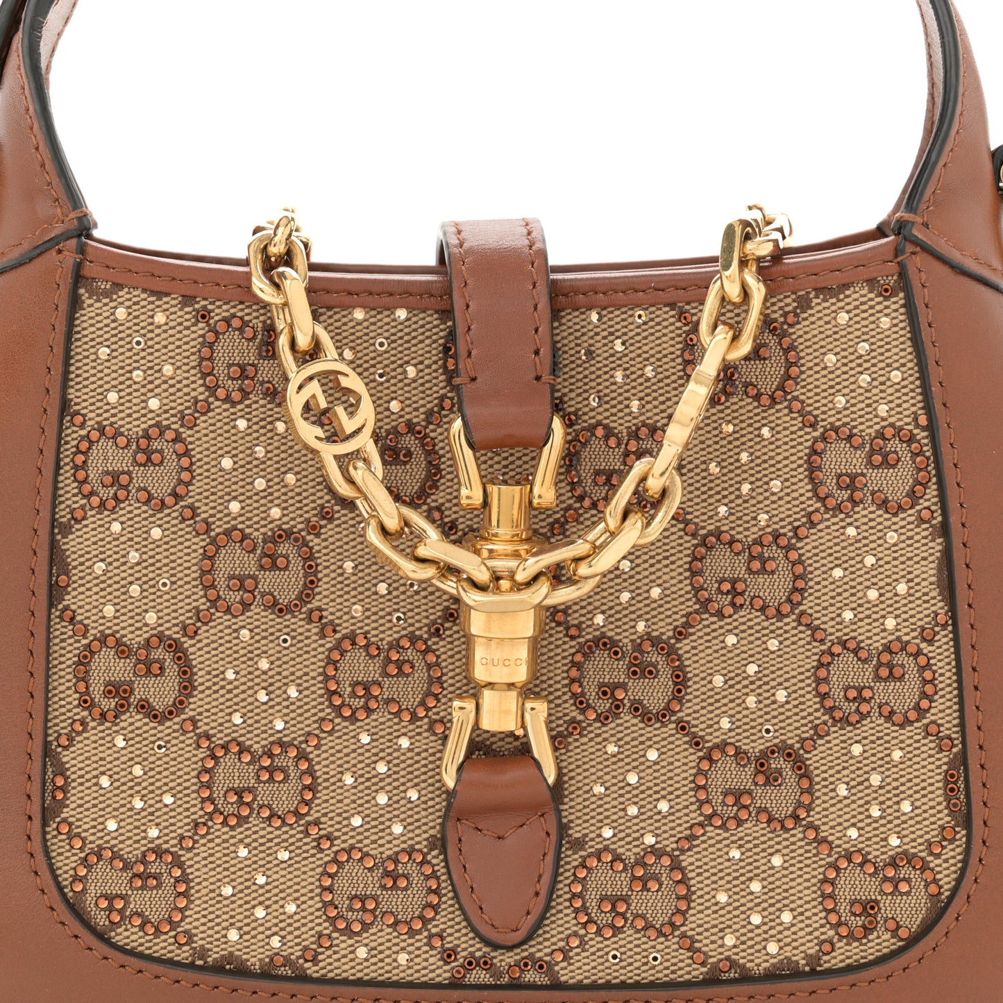 New Canvas Charisma Calfskin Crystal GG Monogram Mini Jackie 1961 Hobo Camel Ebony