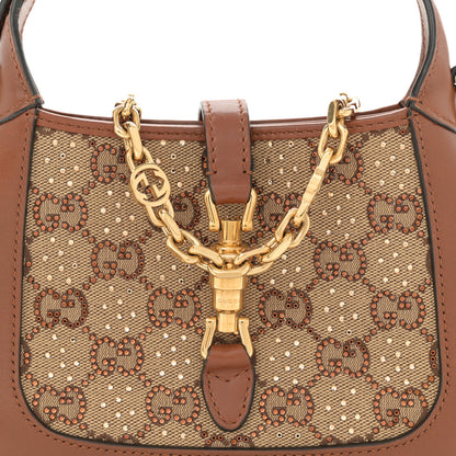 Gucci New Canvas Charisma Calfskin Crystal GG Monogram Mini Jackie 1961 Hobo Camel Ebony 8 of 11