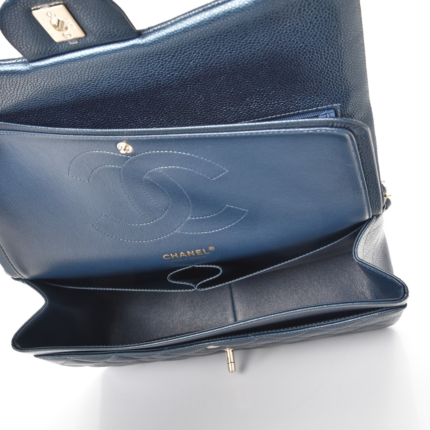 Iridescent Caviar Quilted Jumbo Double Flap Blue