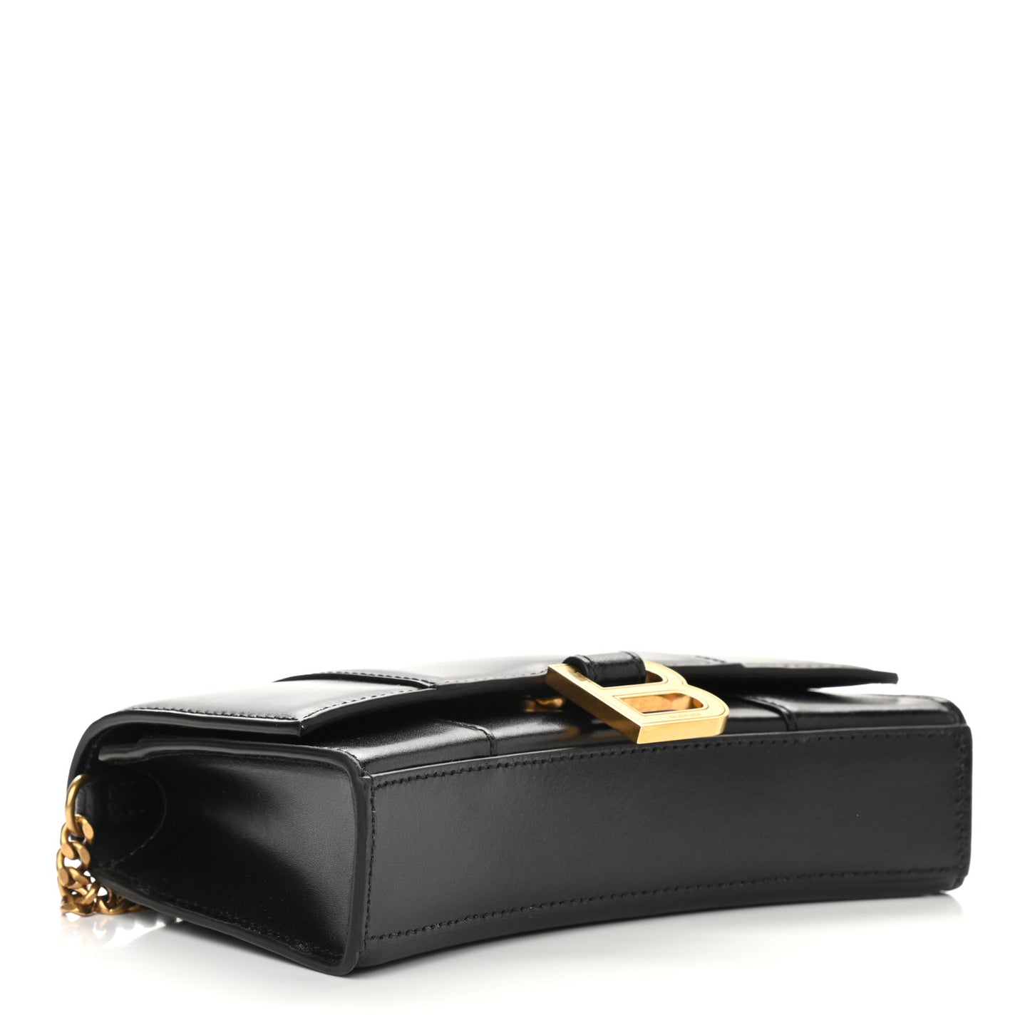 Shiny Box Calfskin Hourglass Chain Bag Black