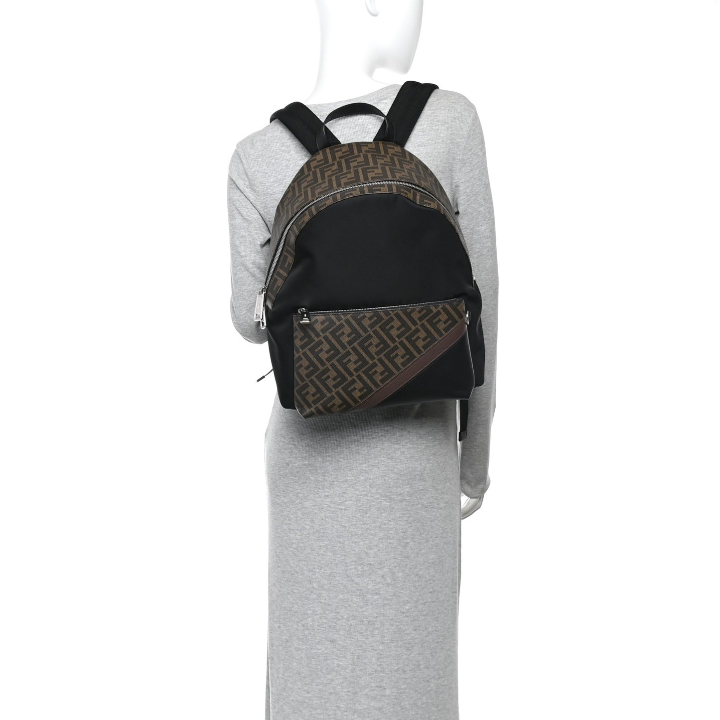 Glazed Fabric Nylon FF 1974 Diagonal Pouch Pocket Backpack Tobacco Moresco Black