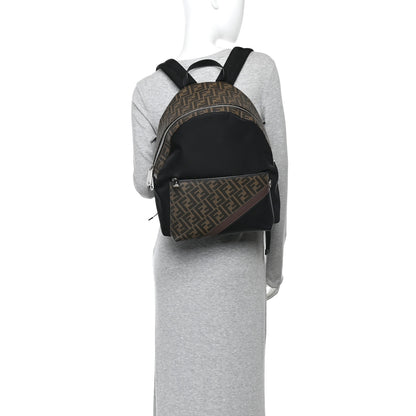 Fendi Glazed Fabric Nylon FF 1974 Diagonal Pouch Pocket Backpack Tobacco Moresco Black 2 of 10