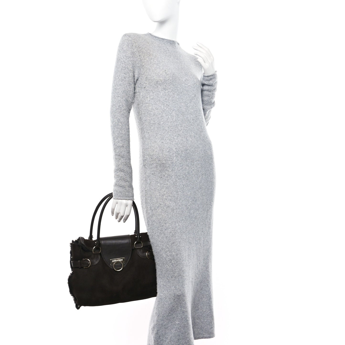 SALVATORE FERRAGAMO Suede Stitched Hobo Brown