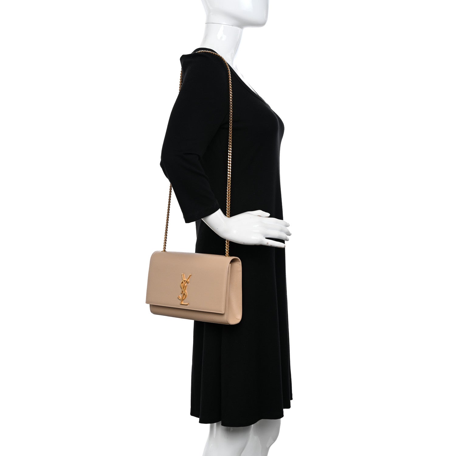 Saint Laurent Grain De Poudre Medium Monogram Kate Satchel Dark Beige 2 of 9