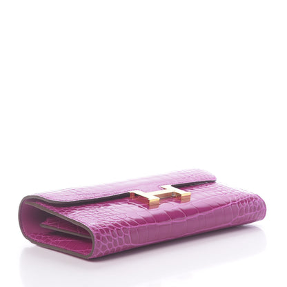 Hermes Shiny Alligator Constance Long Wallet Rose Scheherazade 4 of 10