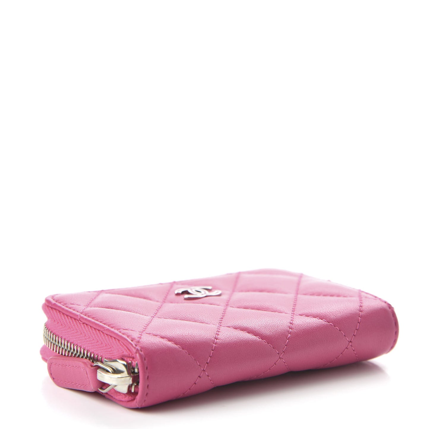Lambskin Quilted Zip Around Coin Purse Pink