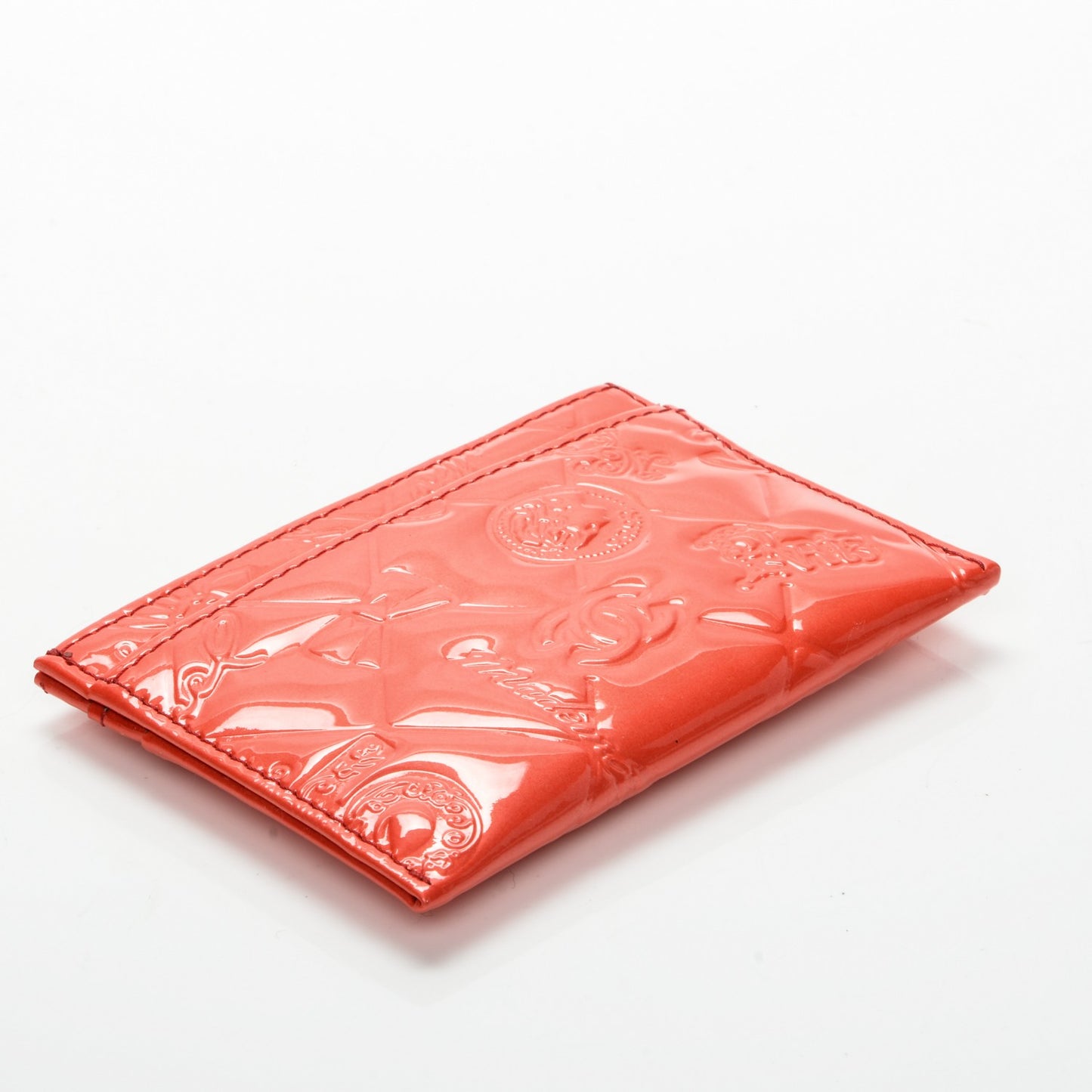 Patent Calfskin Lucky Symbols Card Holder Case Rouge Clair