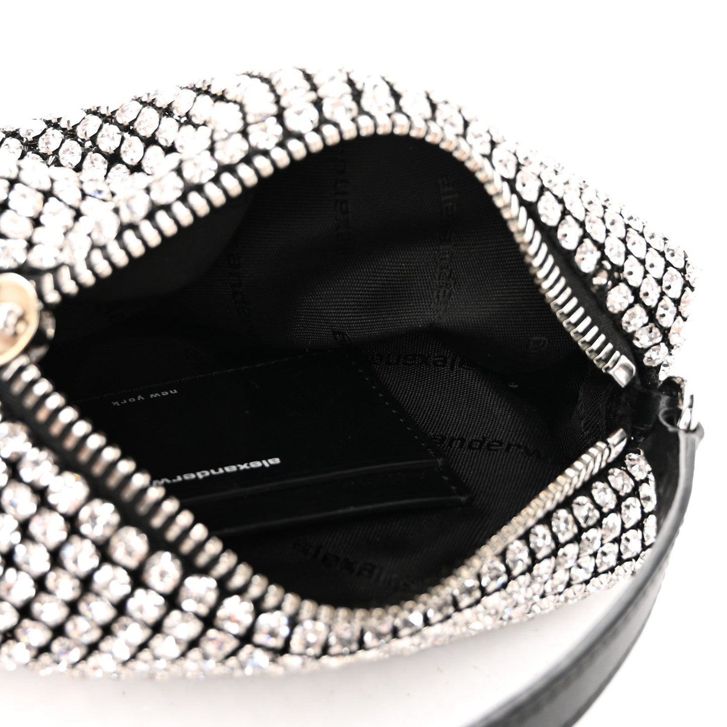 Mesh Crystal Rhinestone Mini Heiress Pouch Black Silver