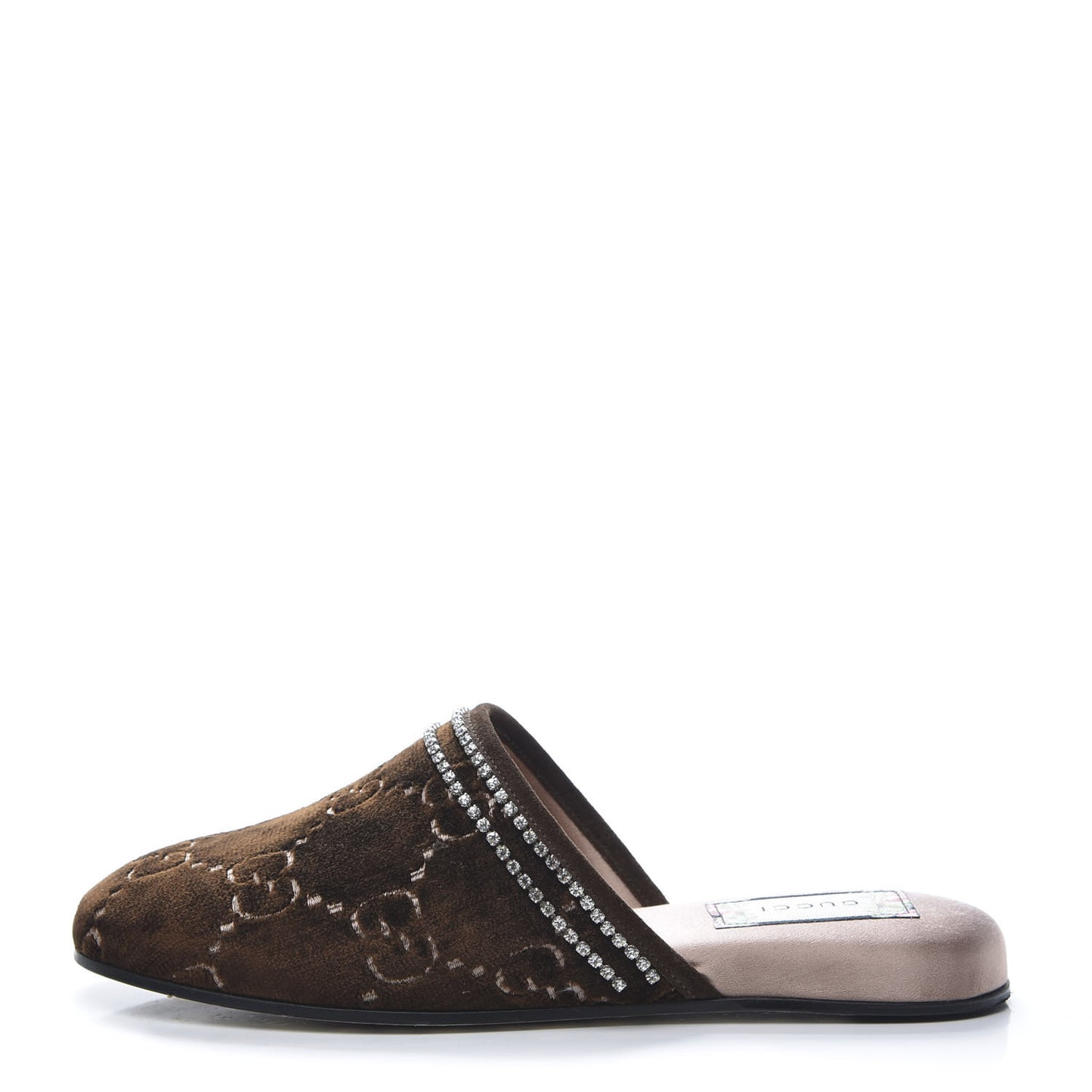 Velvet GG Monogram Crystal Womens Slippers 36.5 Brown Vintage Cocoa