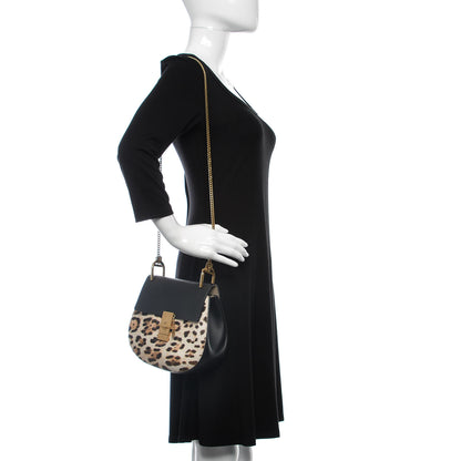 Chloe Calfskin Calf Hair Leopard Print Drew Shoulder Bag Black 2 of 9