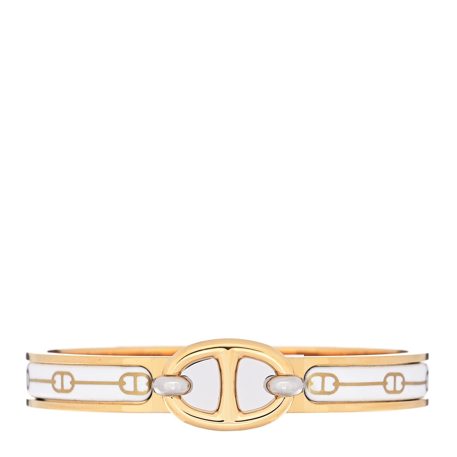 Hermes Enamel Mini Farandole Clic Chaine D'Ancre Bracelet Or White 1 of 6
