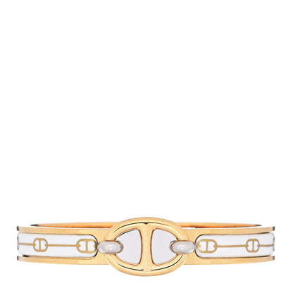 Hermes Enamel Mini Farandole Clic Chaine D'Ancre Bracelet Or White 1 of 6