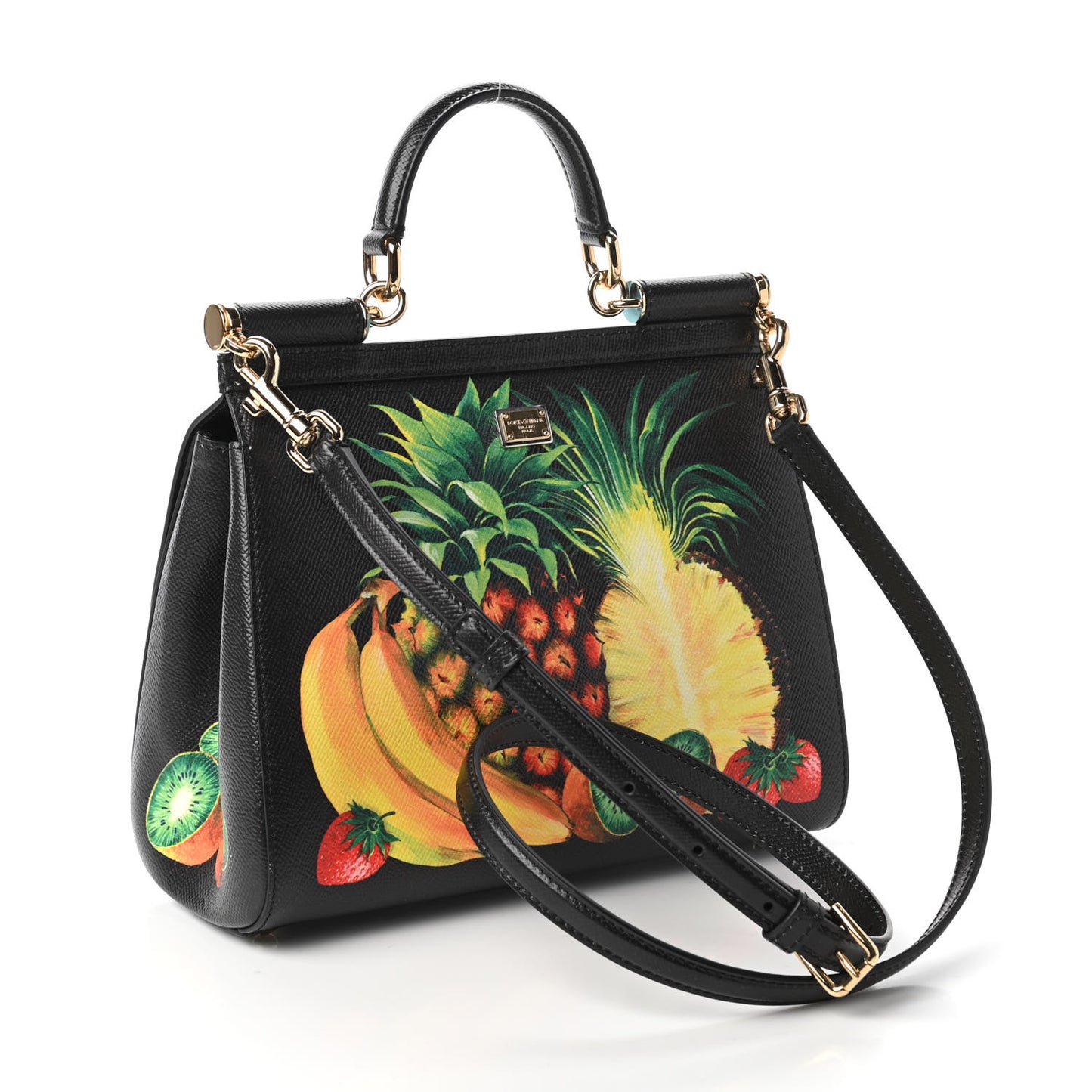 Dauphine Fruit Print Medium Miss Sicily Satchel Black Mulitcolor