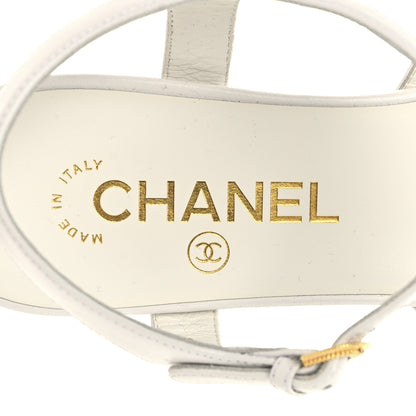 Chanel Lambskin Crystal CC Sandals 37 White 9 of 9