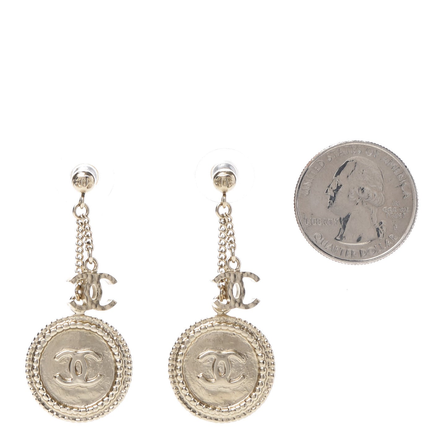 Medallion Clover CC Drop Earrings Light Gold
