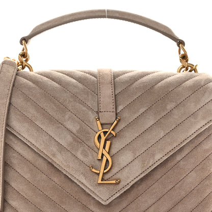 Saint Laurent Suede Matelasse Chevron Monogram Medium College Bag Taupe 9 of 12