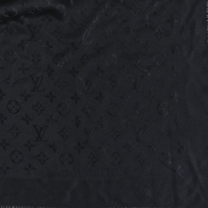Louis Vuitton Silk Wool Rabbit Fur Flowergram Shawl Black 2 of 4