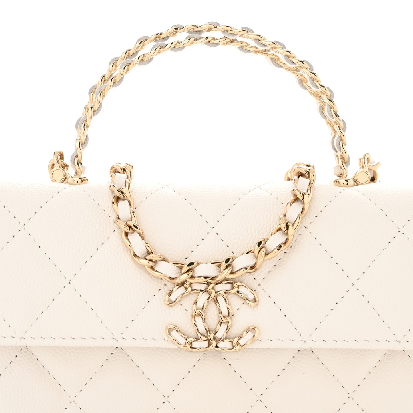 Caviar Quilted Chain Match Top Handle Phone Holder With Chain White